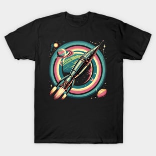 Galactic Space Travel Voyage: Retro Rocket's Stellar Journey T-Shirt